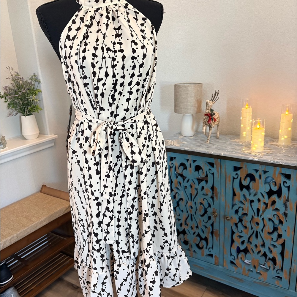 Elegant Black and White Halter Dress